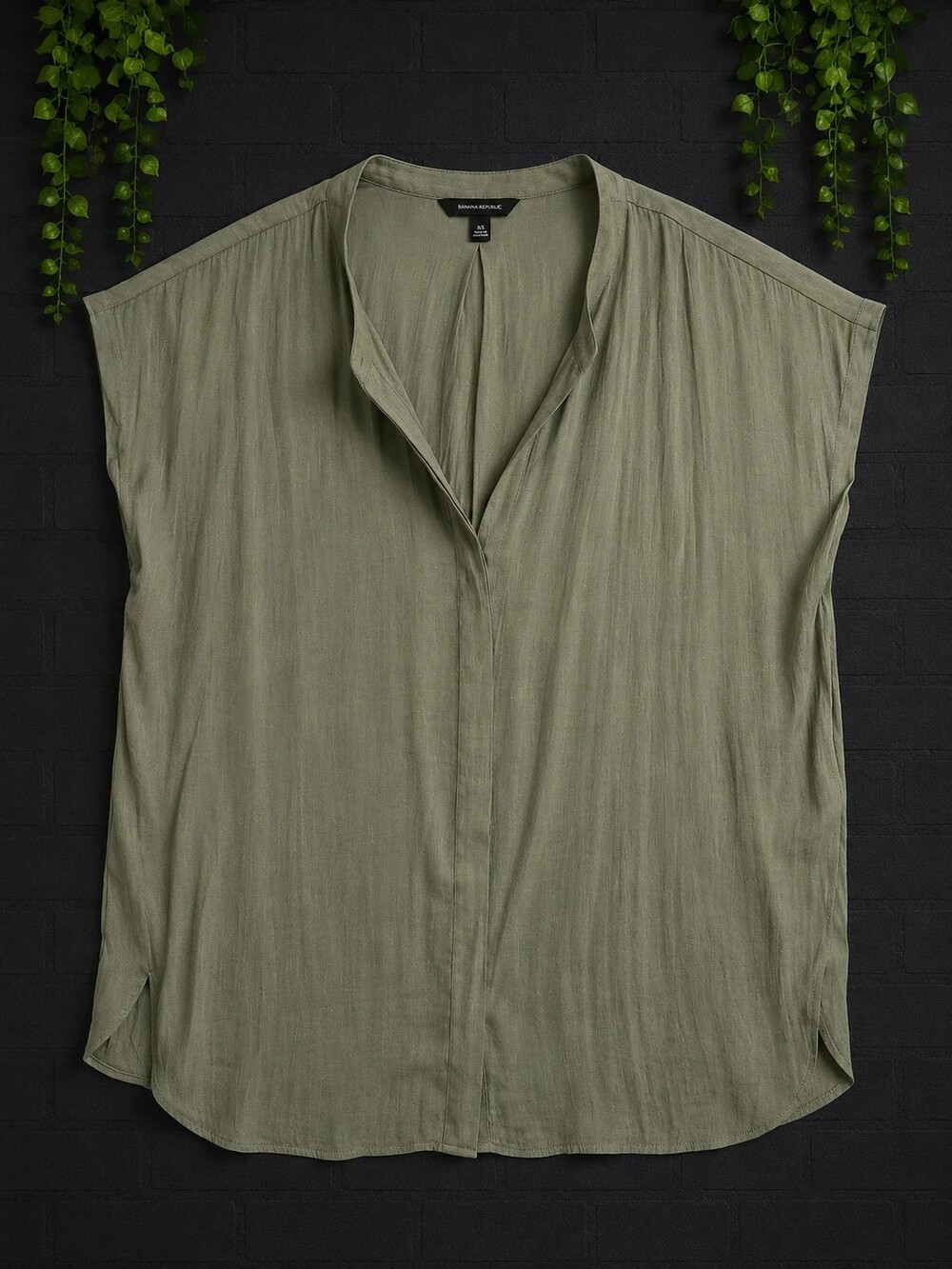 Banana Republic XXL Olive Green Satin Blouse Oversized Dolman Minimalist Top